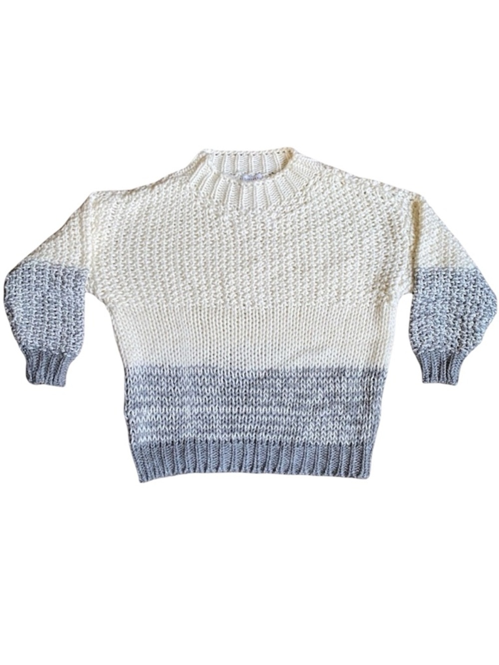 Topshop sweater loose knit color block crewneck gray cream XS S NWT relaxed